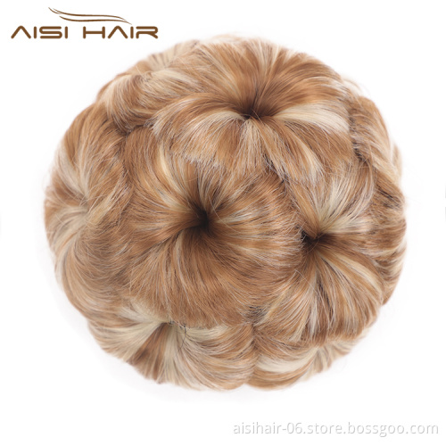 Aisi Hair Synthetic Fiber Plastic Comb Hair Extension Curly Claw On Ponytail 9 Flowers Blonde Chignon Bun Hairpieces For Women